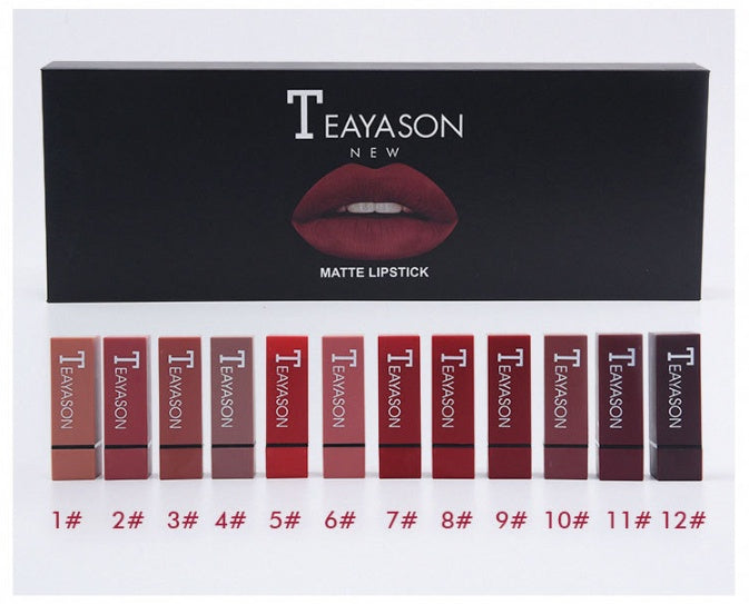 New set of 12-color square tube lipstick matte lipstick New set of 12-color square tube lipstick matte lipstick